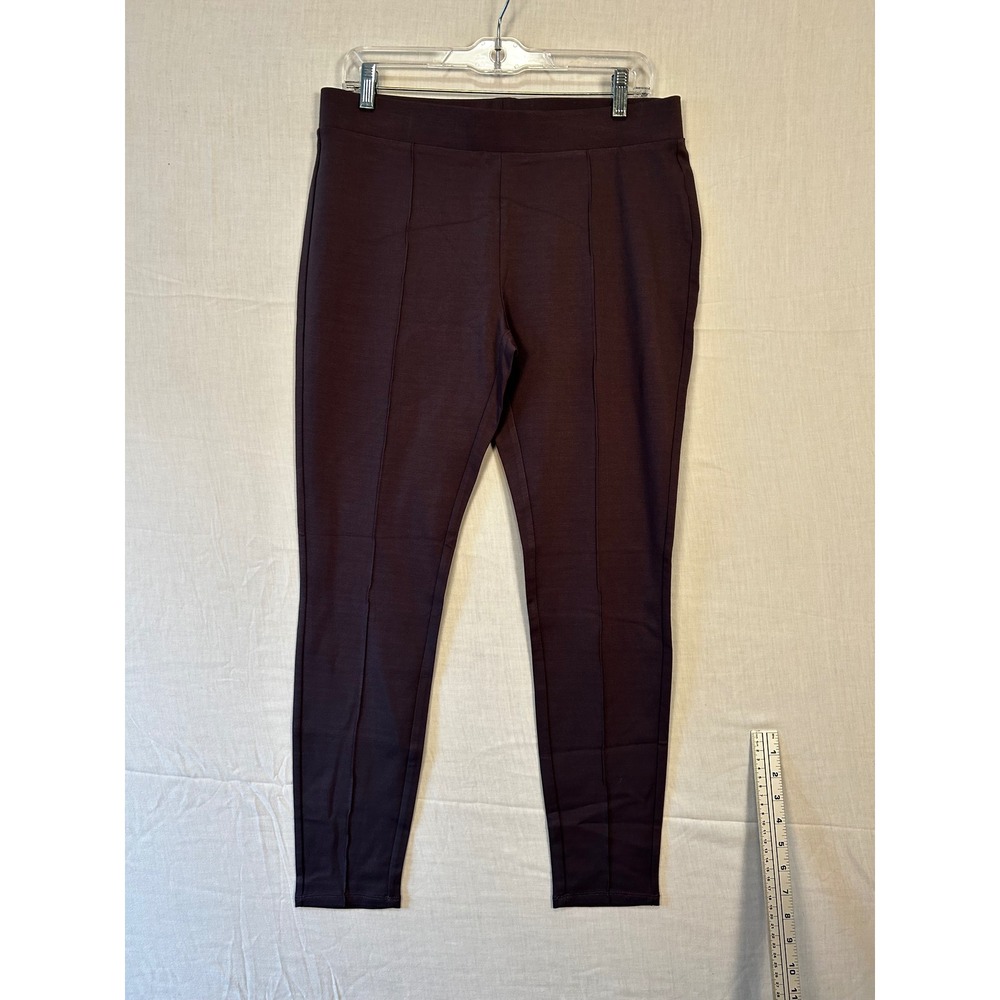 Premise Womens Dark Plum Ponte Knit Pintuck Seam Leggings High Rise Size L 2907